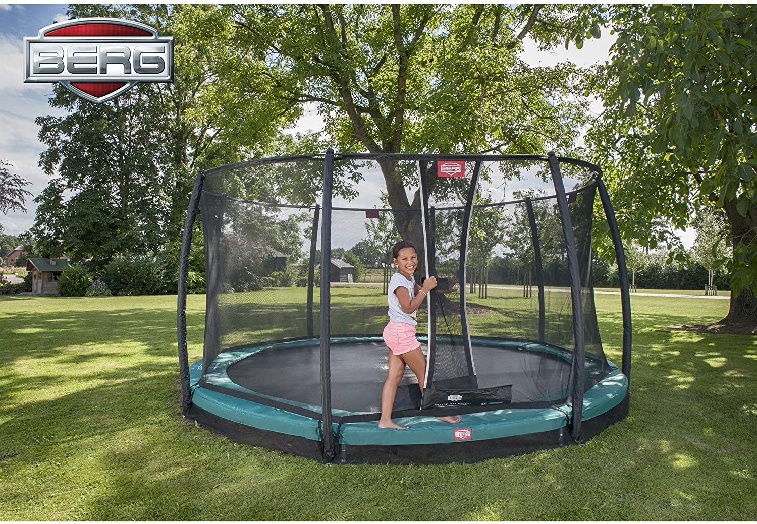 BERG Trampoline Inground Champion Oval 17ft with Safety Enclosure Net Deluxe