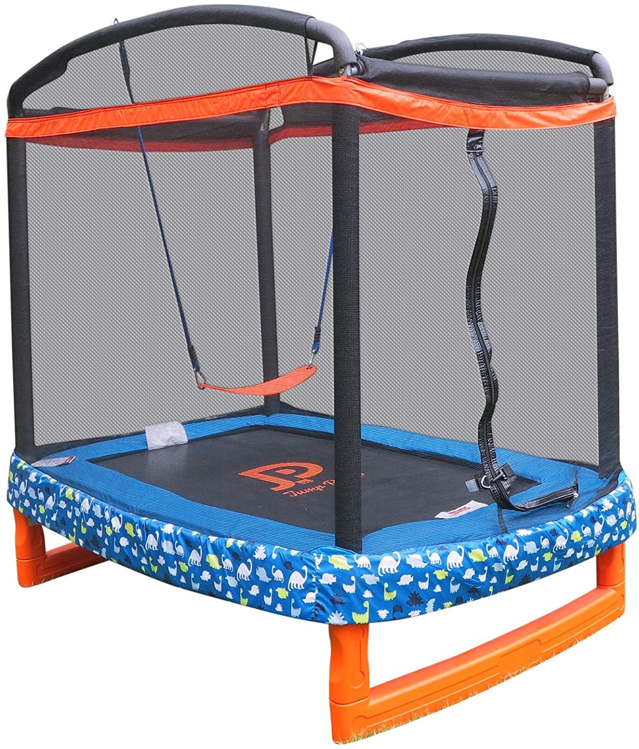 JUMP POWER 72” x 50” Rectangle Indoor and Outdoor Trampoline & Safety Net with Swing Combo for Toddlers & Kids